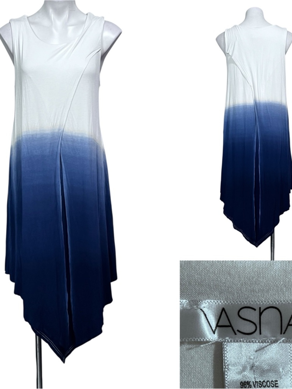 Vasna midi dress M White/blue Ombre‎ Sleeveless Handkerchief Hem casual vacation